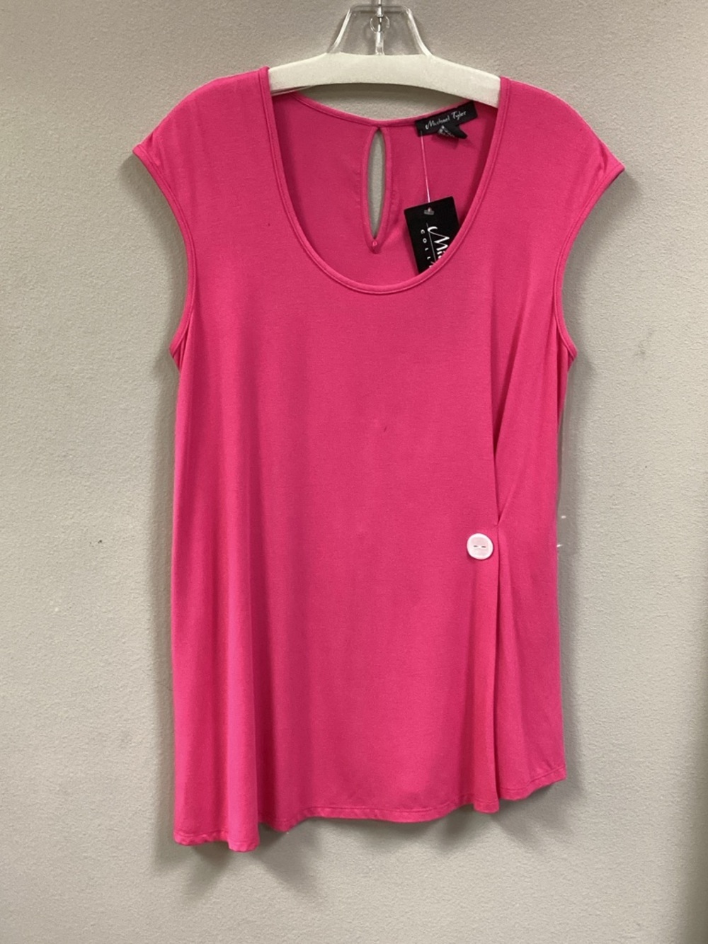 Alfani Bright Pink Cap-Sleeve Scoop Neck Tank with Side Button